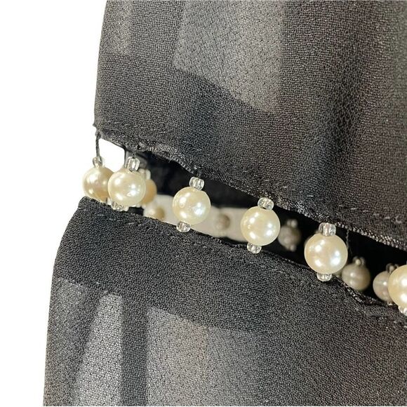 Le Bos Long Sleeve Bead Embellished Blouse Black Career Date Night Classy Top - Picture 5 of 13